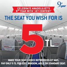 Special seat selection for AnadoluJet 9th Year 5 TRY!